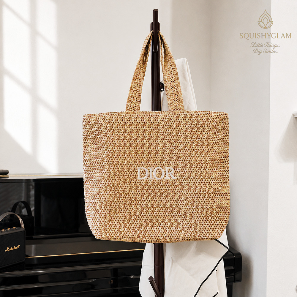 Dior Beauty Beige Woven Straw Tote Bag GWP 17x14x4in Summer New Authentic